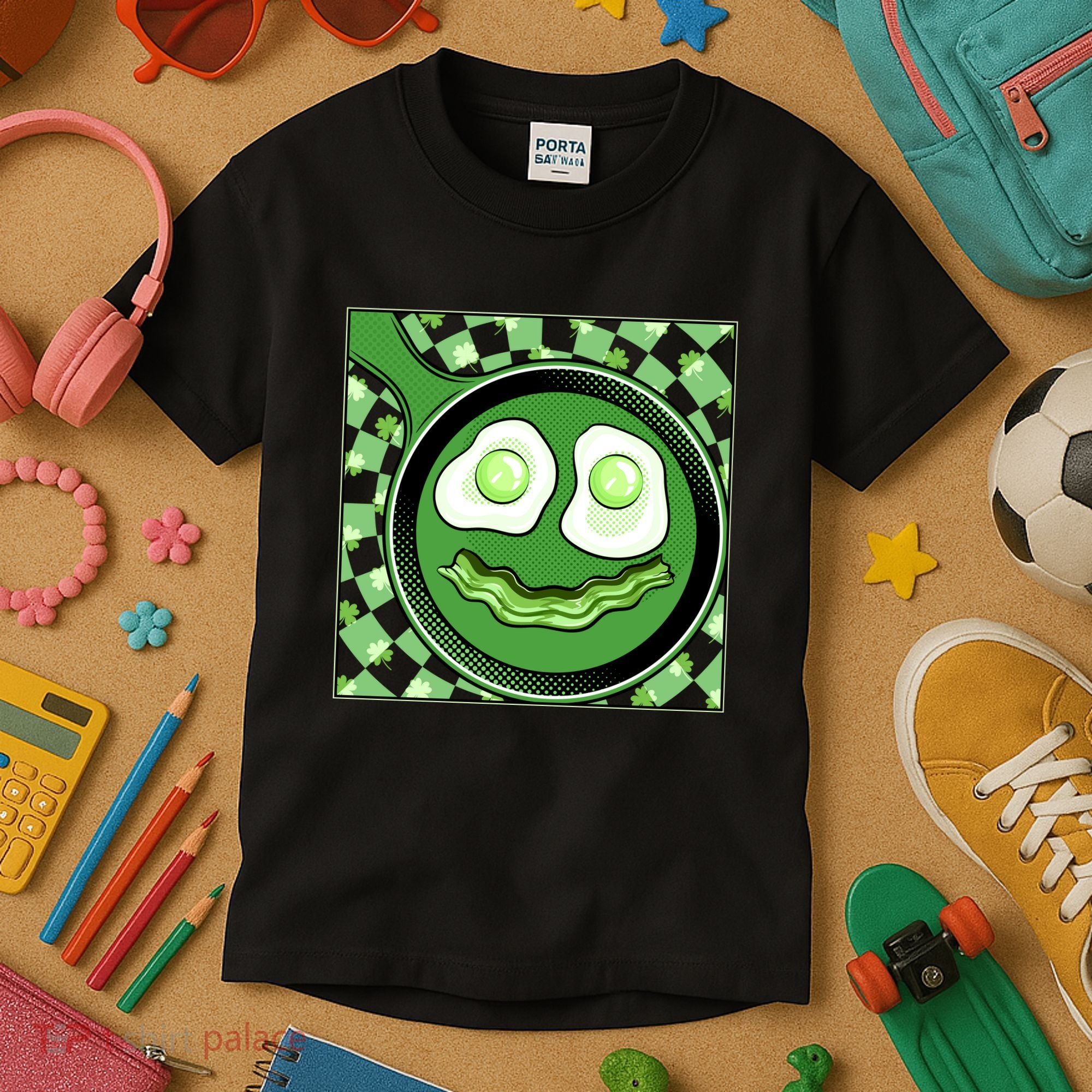 Happy St Patricks Day Green Eggs And Bacon Smile Kids T-Shirt