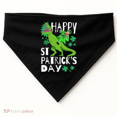 Happy St. Patrick's Day TRex Leprechaun Irish Clover USA-Made Doggie Bandana