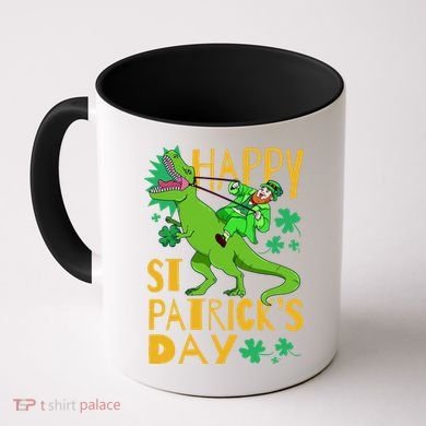 Happy St. Patrick's Day TRex Leprechaun Irish Clover Coffee Mug