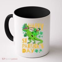 Happy St. Patrick's Day TRex Leprechaun Irish Clover Coffee Mug thumb 0