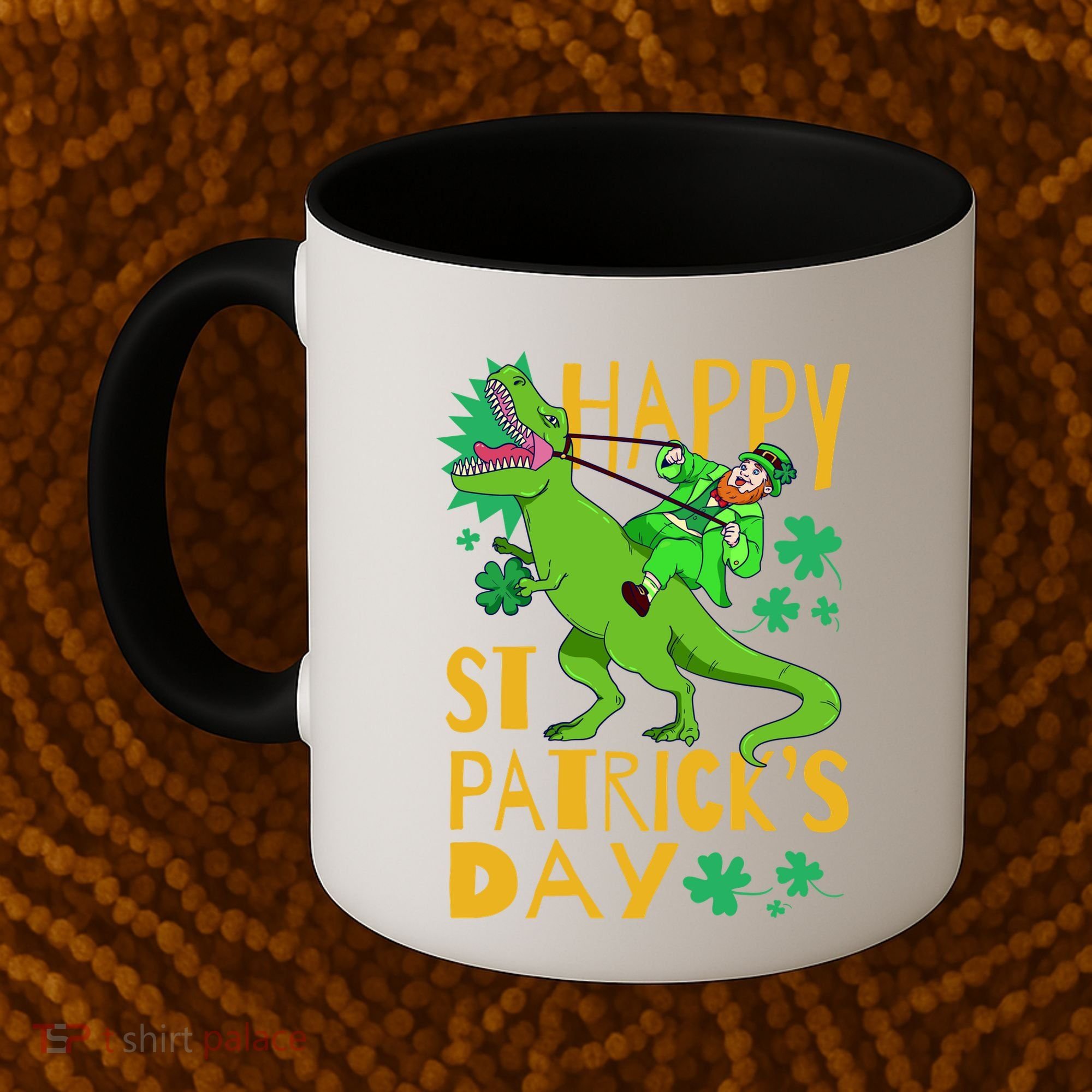 Happy St. Patrick's Day TRex Leprechaun Irish Clover Coffee Mug