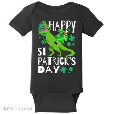 Happy St. Patrick's Day TRex Leprechaun Irish Clover Baby Bodysuit