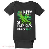 Happy St. Patrick's Day TRex Leprechaun Irish Clover Baby Bodysuit thumb 0