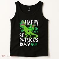 Happy St. Patrick's Day TRex Leprechaun Irish Clover Tank Top thumb 2
