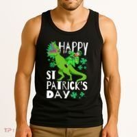 Happy St. Patrick's Day TRex Leprechaun Irish Clover Tank Top thumb 3