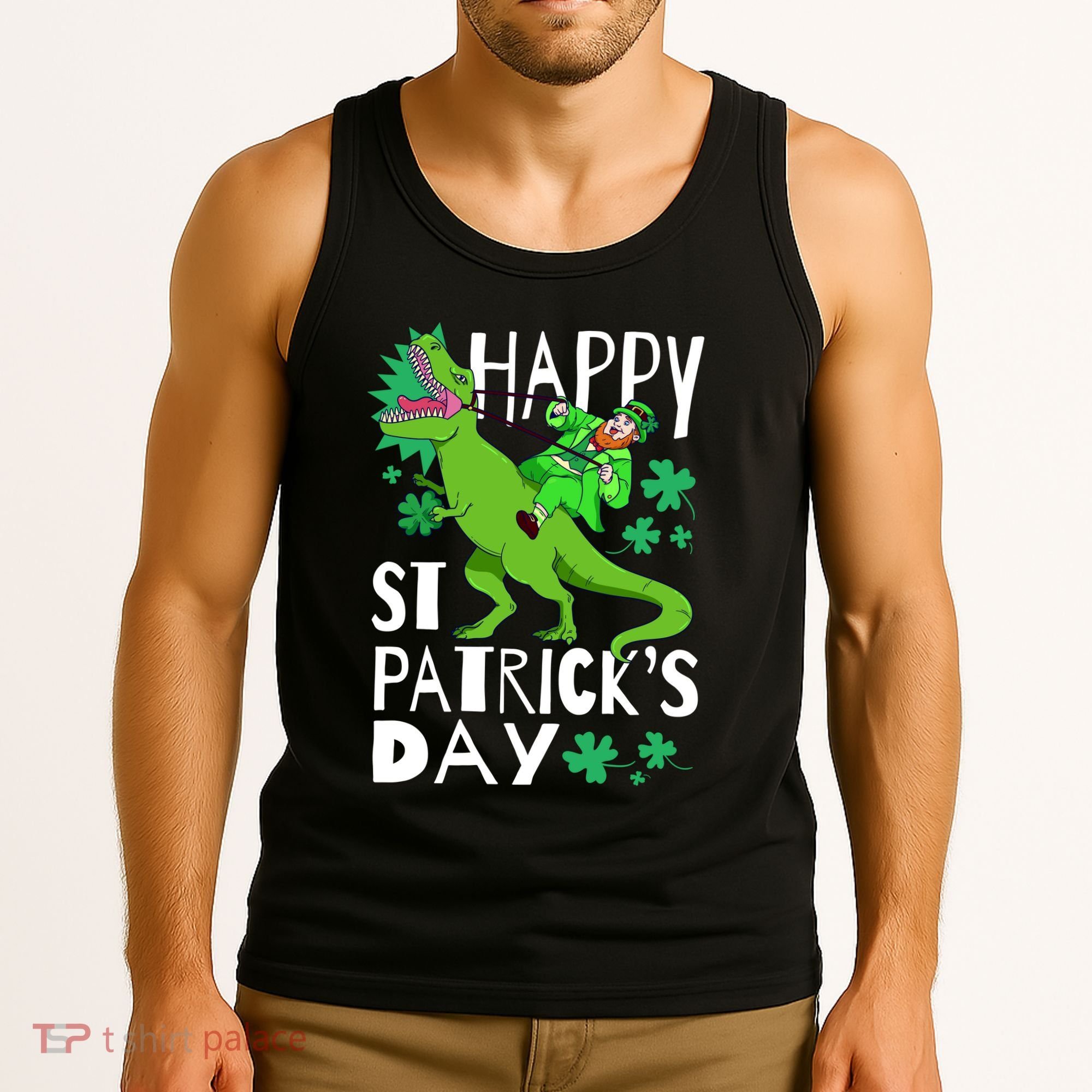 Happy St. Patrick's Day TRex Leprechaun Irish Clover Tank Top