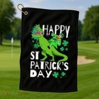 Happy St. Patrick's Day TRex Leprechaun Irish Clover Golf Towel thumb 1