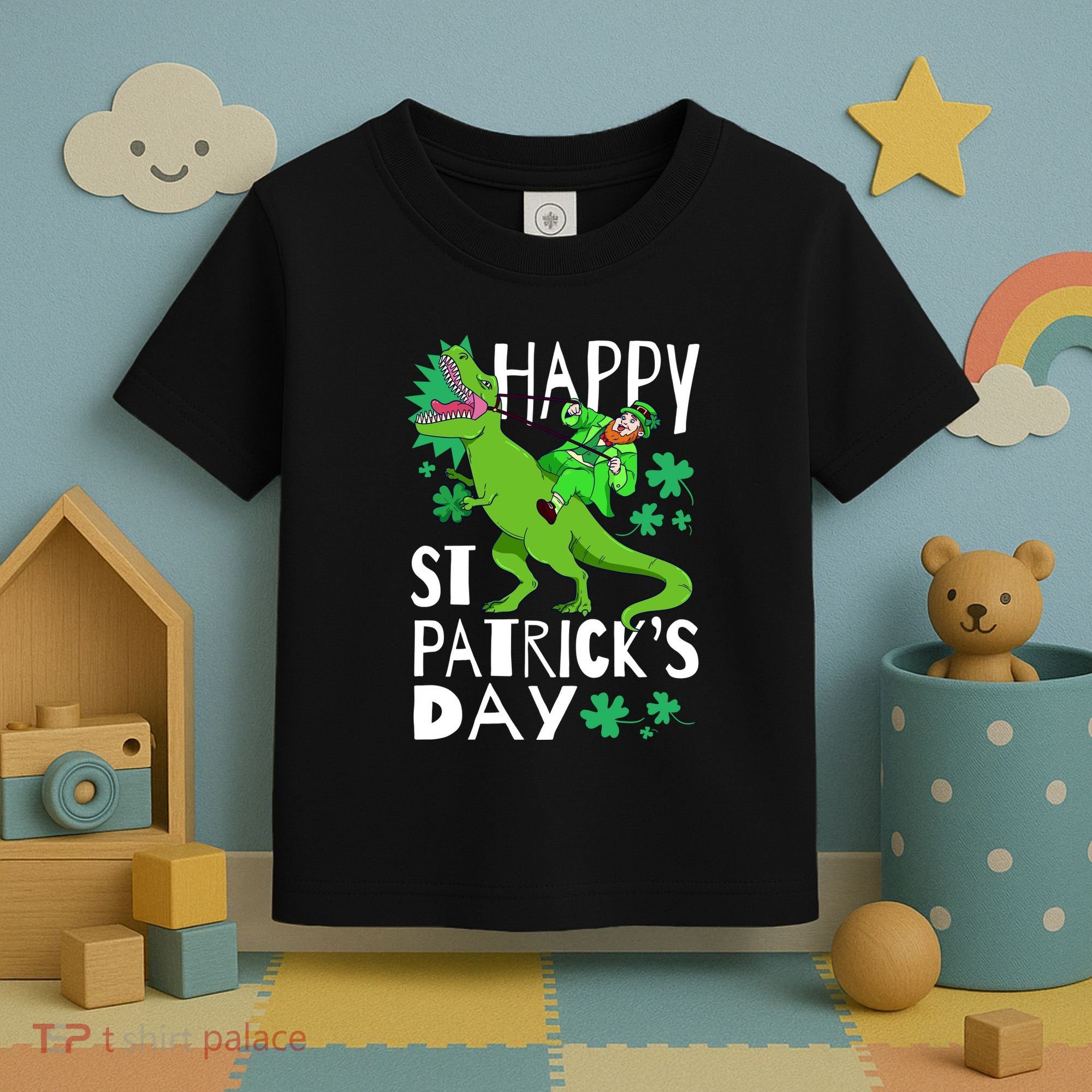 Happy St. Patrick's Day TRex Leprechaun Irish Clover Toddler T-Shirt