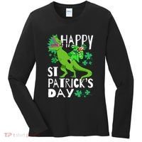 Happy St. Patrick's Day TRex Leprechaun Irish Clover Women's Long Sleeve Shirt thumb 0