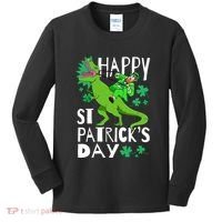 Happy St. Patrick's Day TRex Leprechaun Irish Clover Kids Long Sleeve Shirt thumb 0