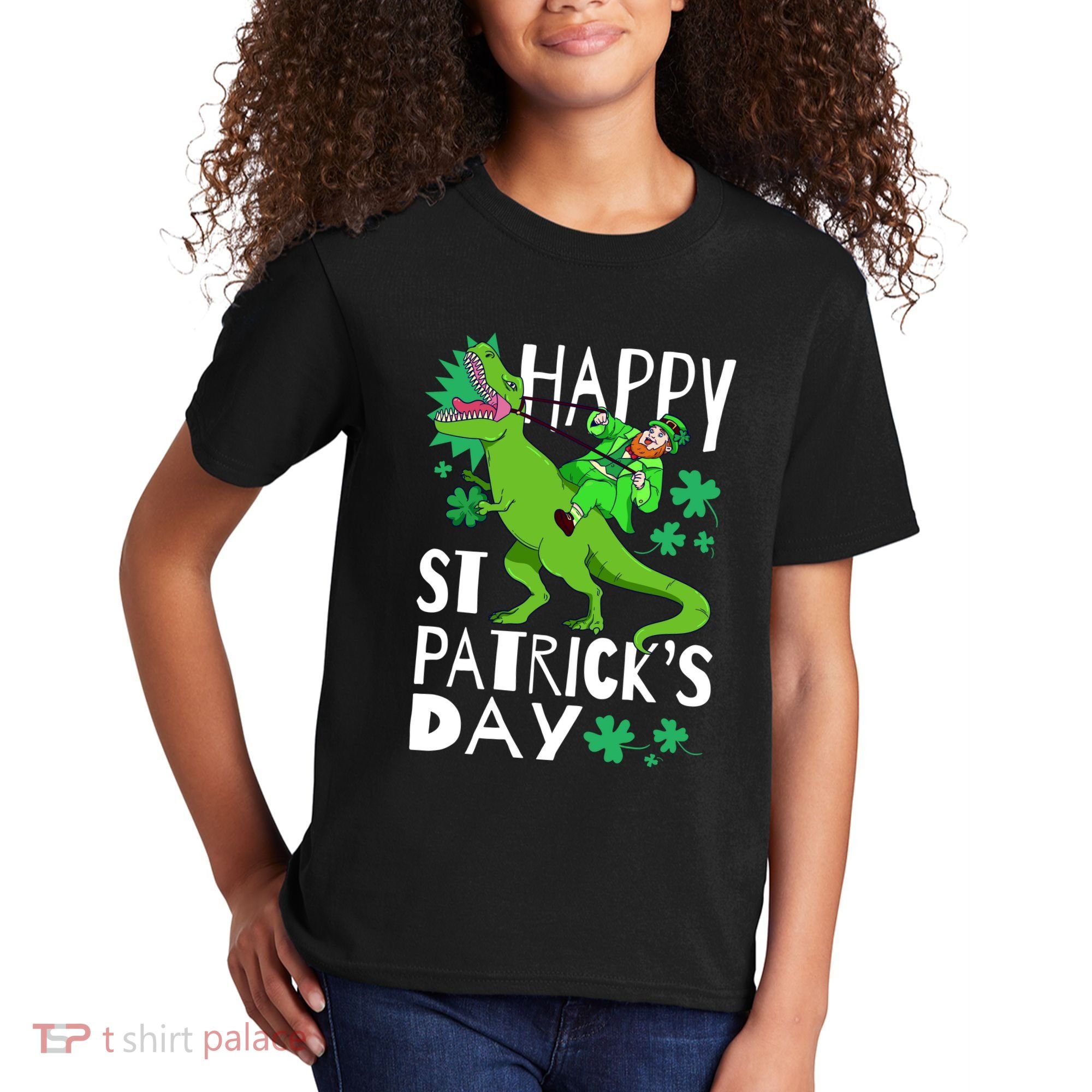 Happy St. Patrick's Day TRex Leprechaun Irish Clover Kids T-Shirt