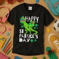 Happy St. Patrick's Day TRex Leprechaun Irish Clover Kids T-Shirt thumb 3