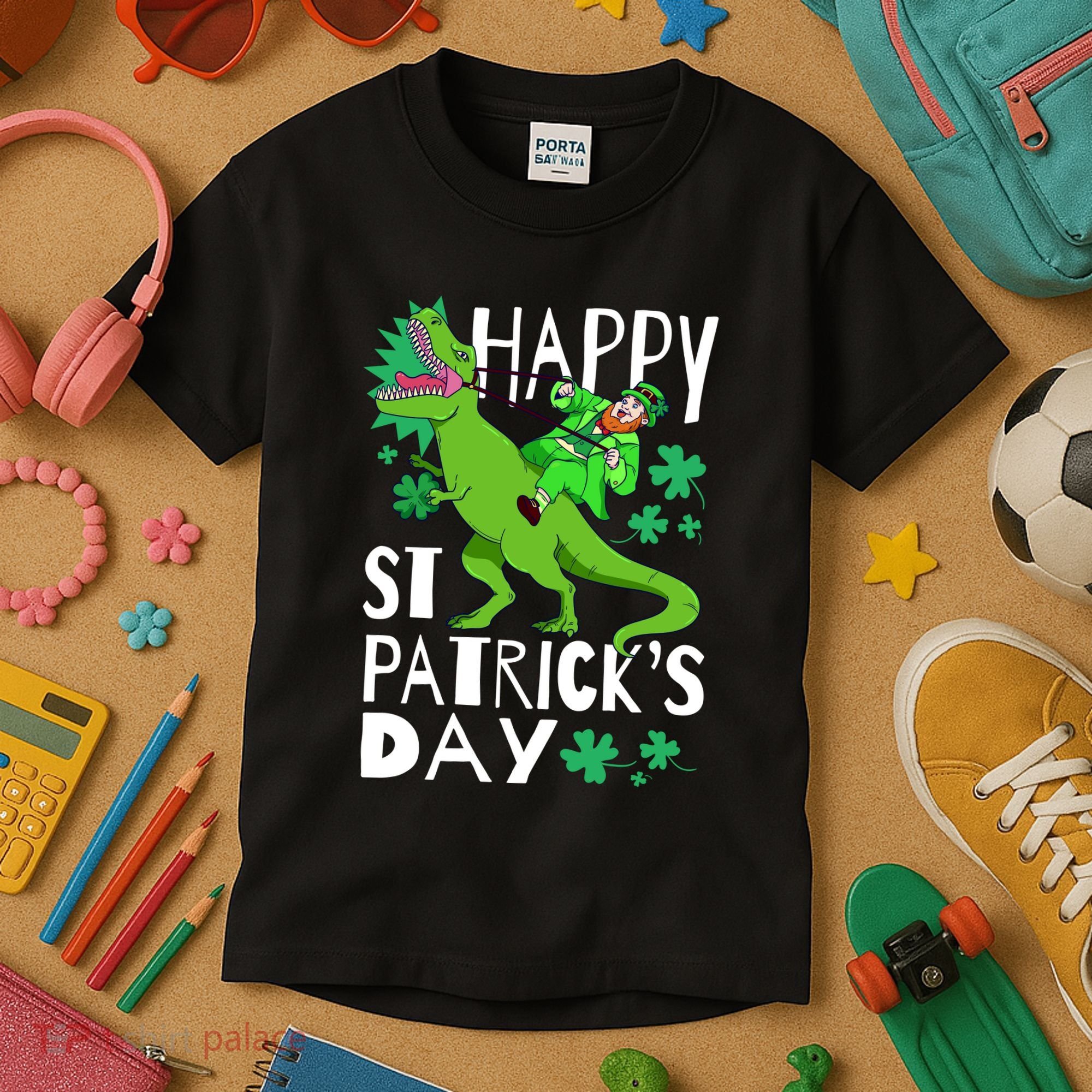 Happy St. Patrick's Day TRex Leprechaun Irish Clover Kids T-Shirt