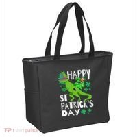 Happy St. Patrick's Day TRex Leprechaun Irish Clover Tote Bag thumb 2