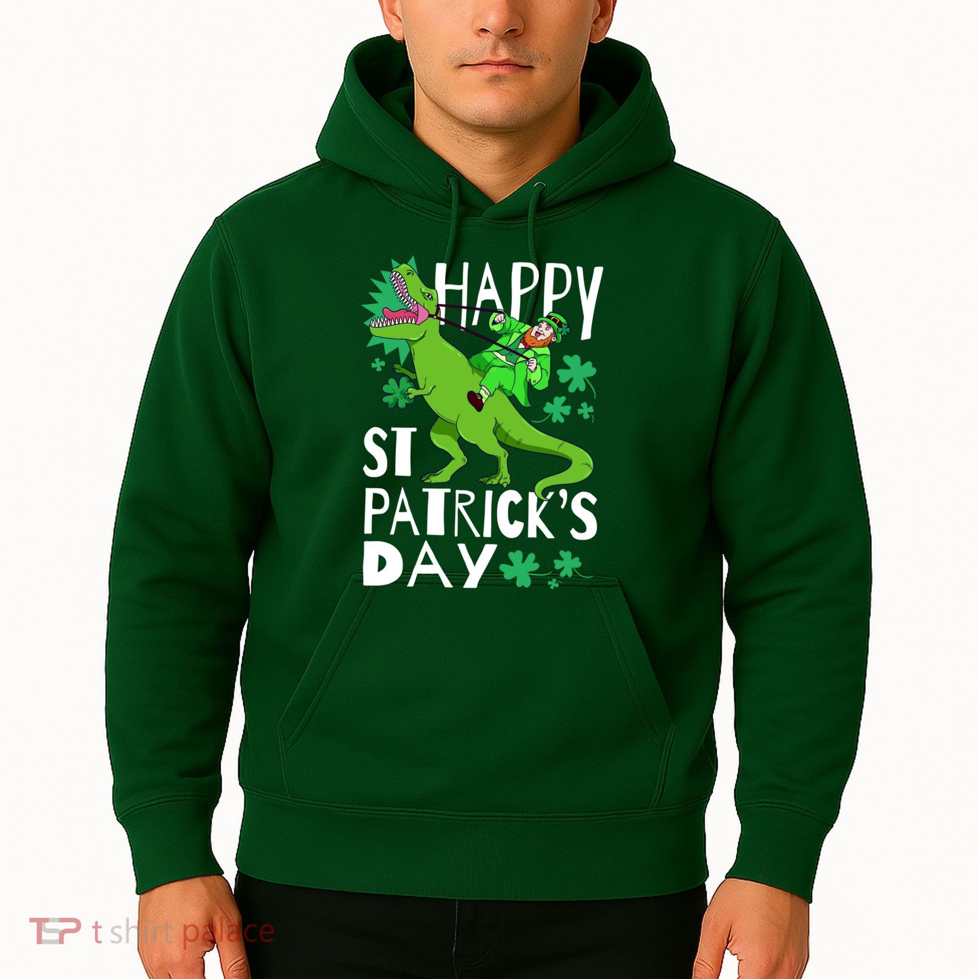 Happy St. Patrick's Day TRex Leprechaun Irish Clover Hoodie