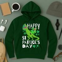 Happy St. Patrick's Day TRex Leprechaun Irish Clover Hoodie thumb 3