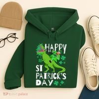 Happy St. Patrick's Day TRex Leprechaun Irish Clover Hoodie thumb 4