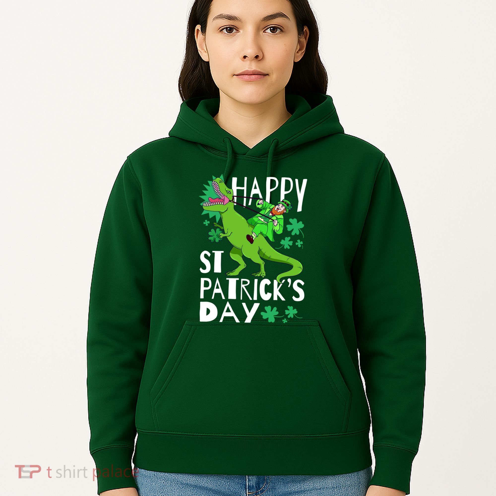Happy St. Patrick's Day TRex Leprechaun Irish Clover Hoodie