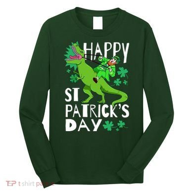 Happy St. Patrick's Day TRex Leprechaun Irish Clover Long Sleeve Shirt