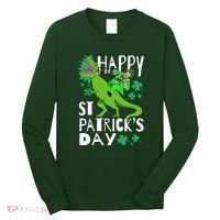 Happy St. Patrick's Day TRex Leprechaun Irish Clover Long Sleeve Shirt thumb 0
