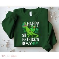 Happy St. Patrick's Day TRex Leprechaun Irish Clover Sweatshirt thumb 2