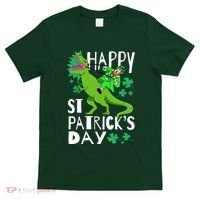 Happy St. Patrick's Day TRex Leprechaun Irish Clover T-Shirt thumb 0
