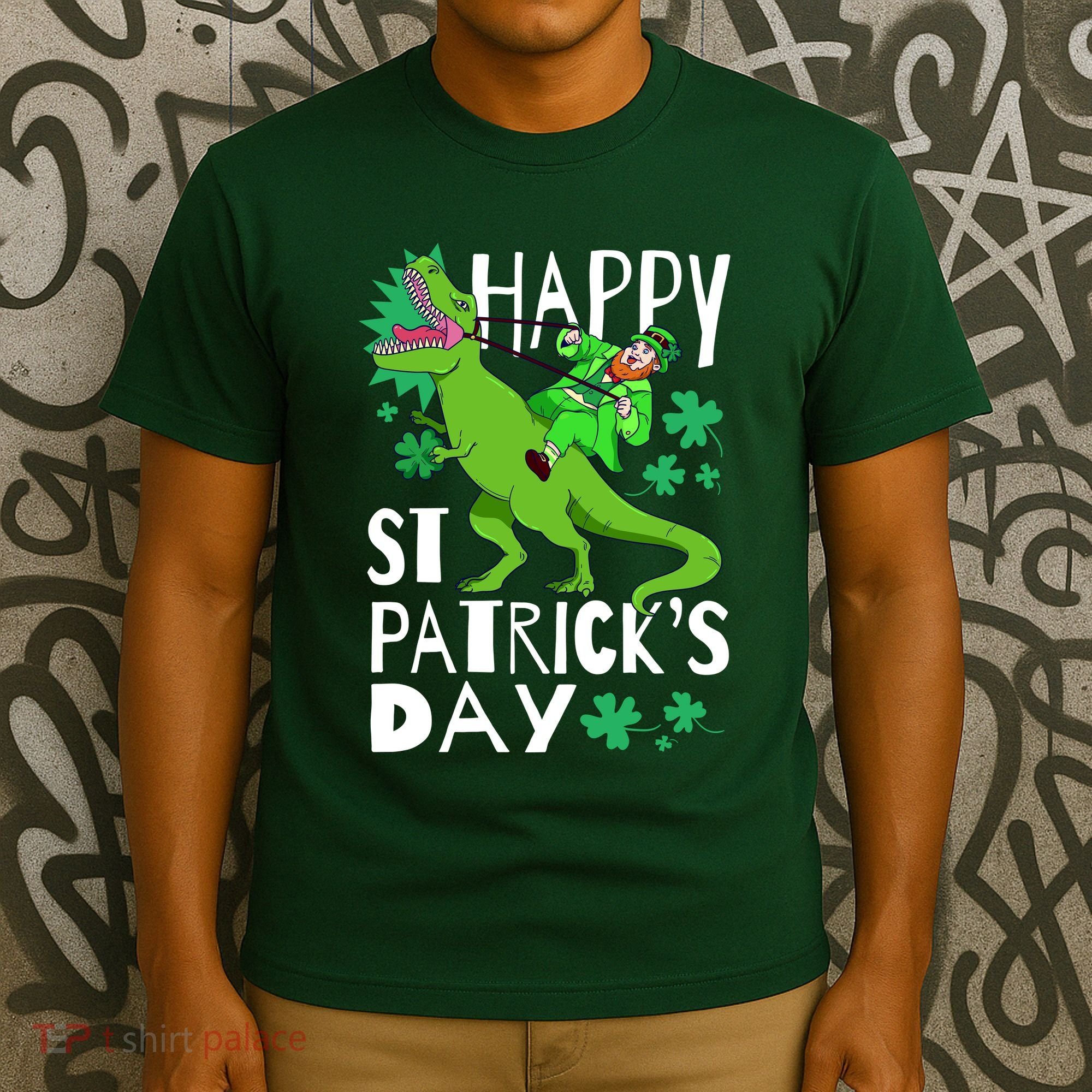 Happy St. Patrick's Day TRex Leprechaun Irish Clover T-Shirt