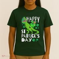 Happy St. Patrick's Day TRex Leprechaun Irish Clover T-Shirt thumb 4