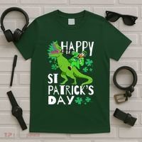 Happy St. Patrick's Day TRex Leprechaun Irish Clover T-Shirt thumb 5