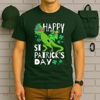 Happy St. Patrick's Day TRex Leprechaun Irish Clover T-Shirt thumb 6