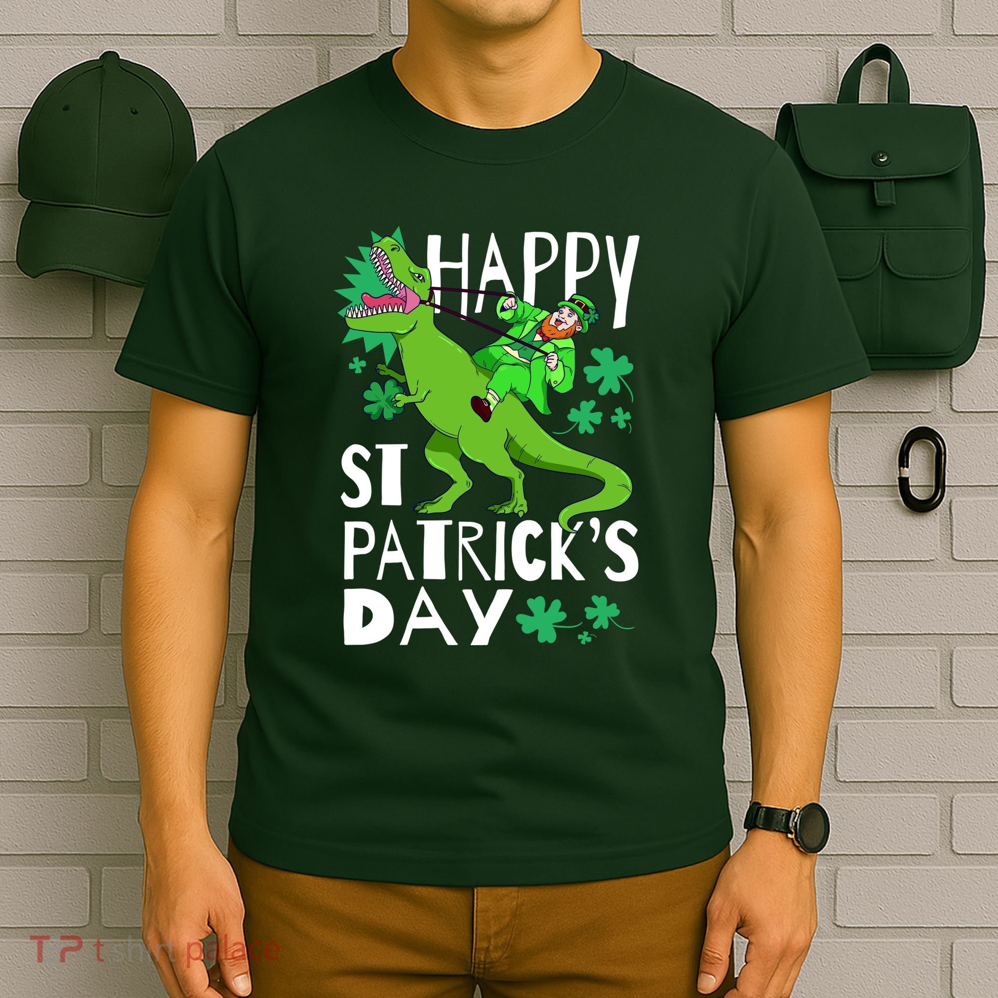 Happy St. Patrick's Day TRex Leprechaun Irish Clover T-Shirt
