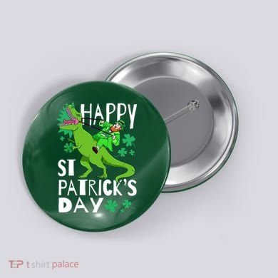 Happy St. Patrick's Day TRex Leprechaun Irish Clover Button