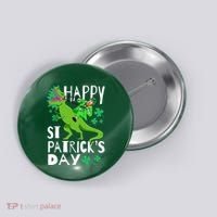 Happy St. Patrick's Day TRex Leprechaun Irish Clover Button thumb 0