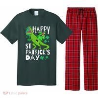 Happy St. Patrick's Day TRex Leprechaun Irish Clover Pajama Set thumb 0