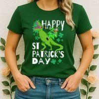 Happy St. Patrick's Day TRex Leprechaun Irish Clover Women's T-Shirt thumb 2