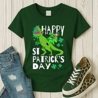 Happy St. Patrick's Day TRex Leprechaun Irish Clover Women's T-Shirt thumb 3