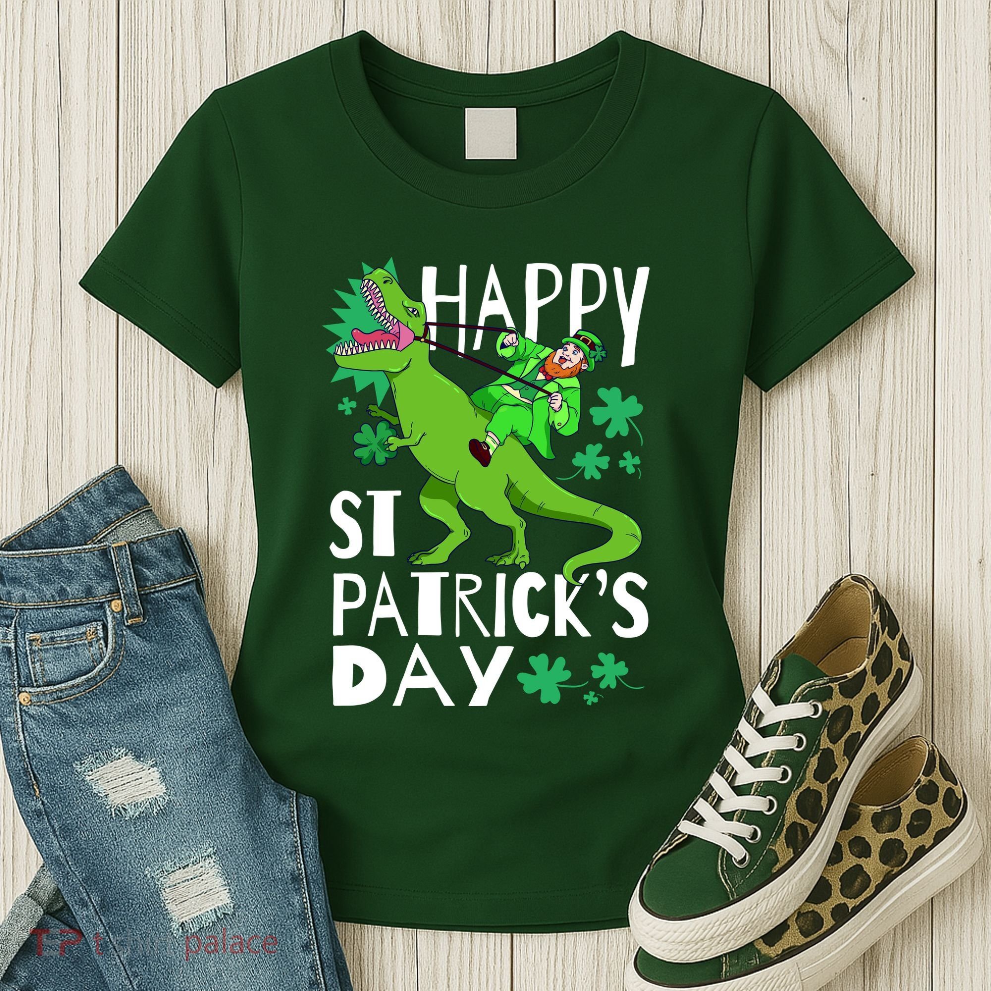 Happy St. Patrick's Day TRex Leprechaun Irish Clover Women's T-Shirt