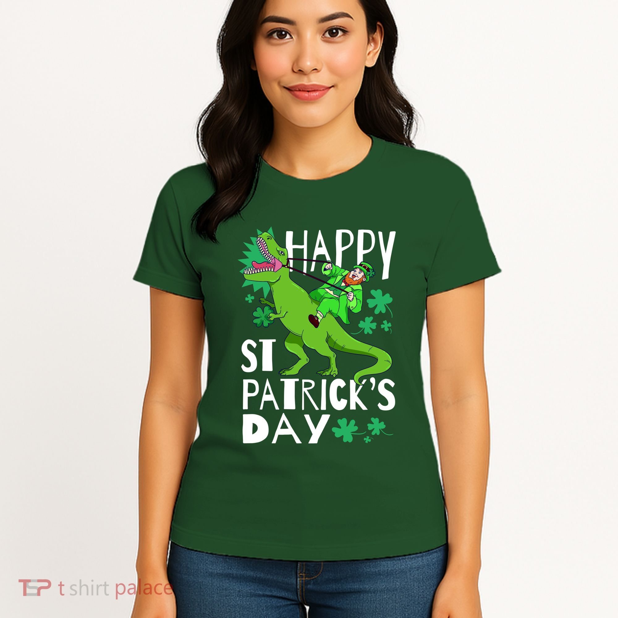 Happy St. Patrick's Day TRex Leprechaun Irish Clover Women's T-Shirt