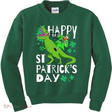 Happy St. Patrick's Day TRex Leprechaun Irish Clover Kids Sweatshirt