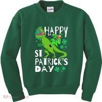 Happy St. Patrick's Day TRex Leprechaun Irish Clover Kids Sweatshirt thumb 0