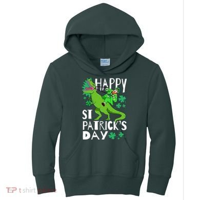 Happy St. Patrick's Day TRex Leprechaun Irish Clover Kids Hoodie