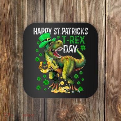 Happy St PaT Rex Dinosaur Saint Patrick's Day Cute Coaster