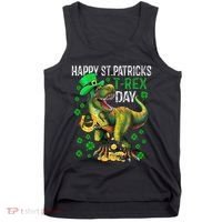 Happy St PaT Rex Dinosaur Saint Patrick's Day Cute Tank Top thumb 0
