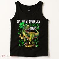 Happy St PaT Rex Dinosaur Saint Patrick's Day Cute Tank Top thumb 2