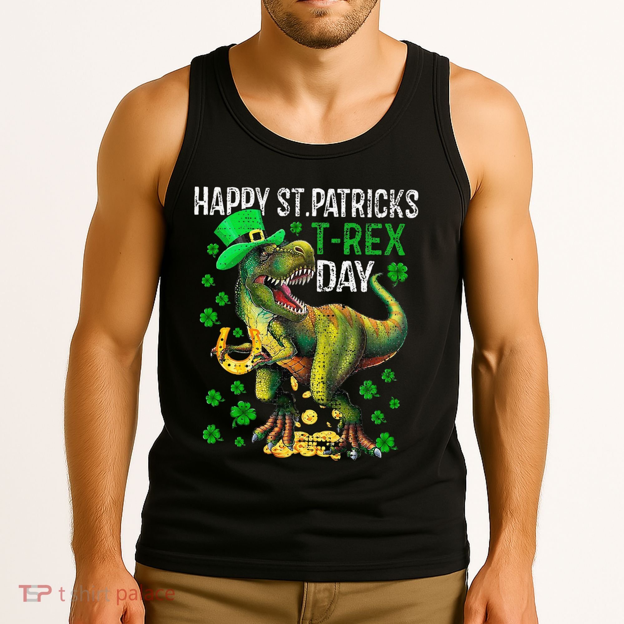 Happy St PaT Rex Dinosaur Saint Patrick's Day Cute Tank Top