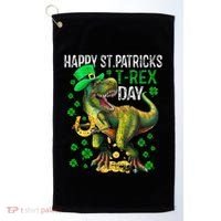 Happy St PaT Rex Dinosaur Saint Patrick's Day Cute Golf Towel thumb 0