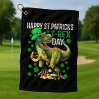 Happy St PaT Rex Dinosaur Saint Patrick's Day Cute Golf Towel thumb 1