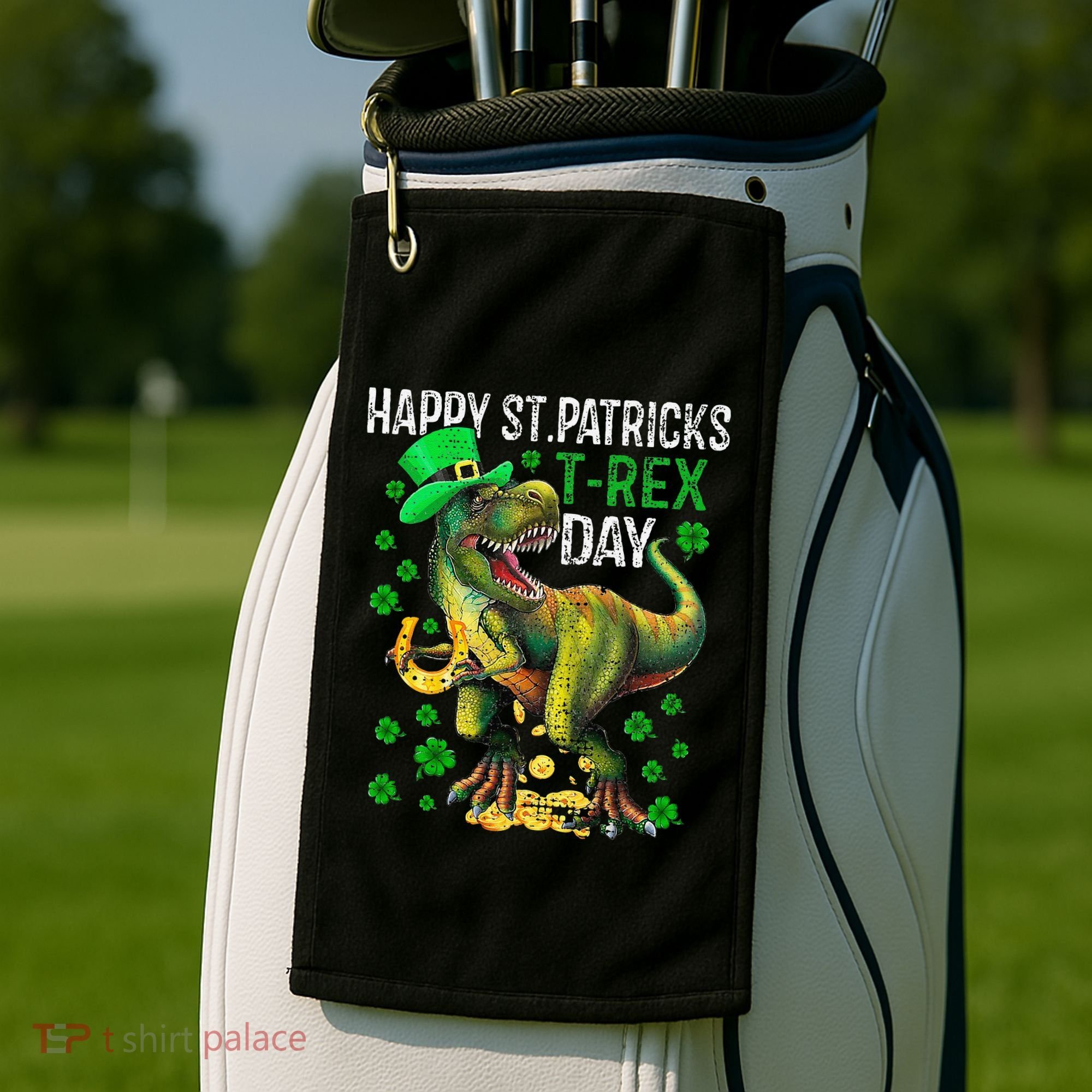 Happy St PaT Rex Dinosaur Saint Patrick's Day Cute Golf Towel