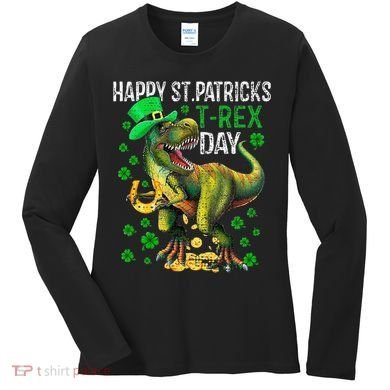 Happy St PaT Rex Dinosaur Saint Patrick's Day Cute Women's Long Sleeve Shirt