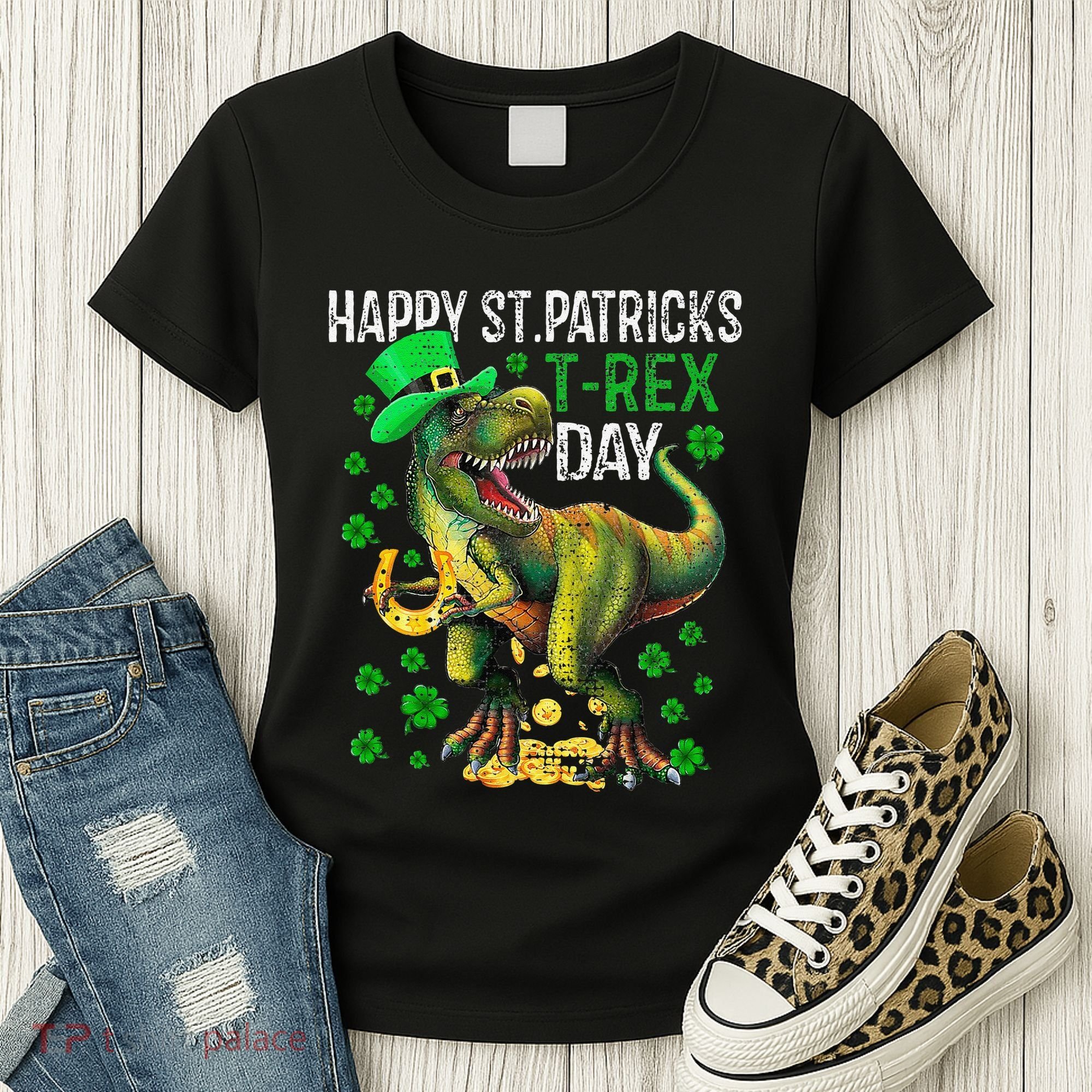 Happy St PaT Rex Dinosaur Saint Patrick's Day Cute Women's T-Shirt
